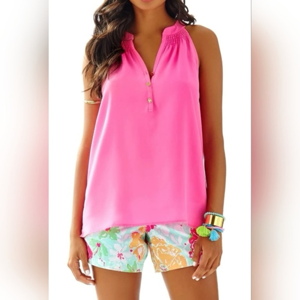 Lilly Pulitzer Bailey Pink Sleeveless Blouse 100% Silk Size XXS New with Tag
